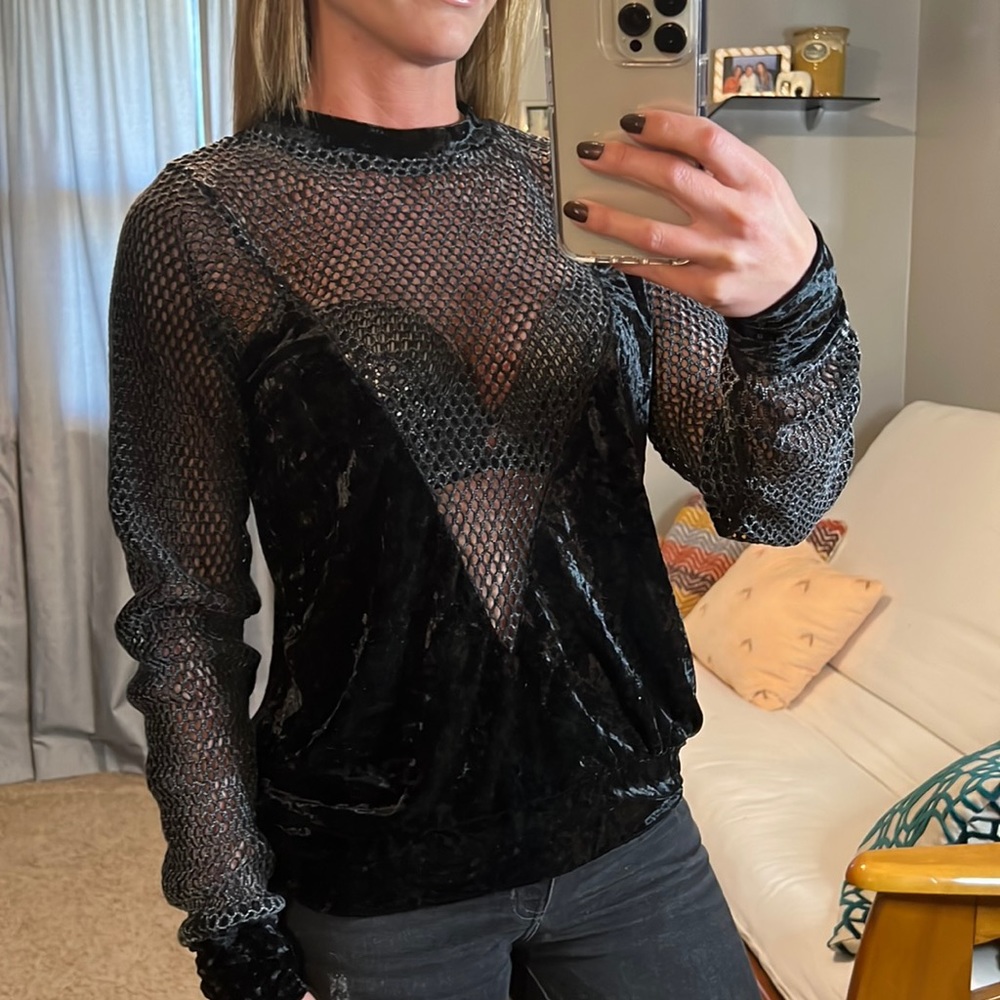 Gilded Intent Mesh Velvet Double V Long Sleeve